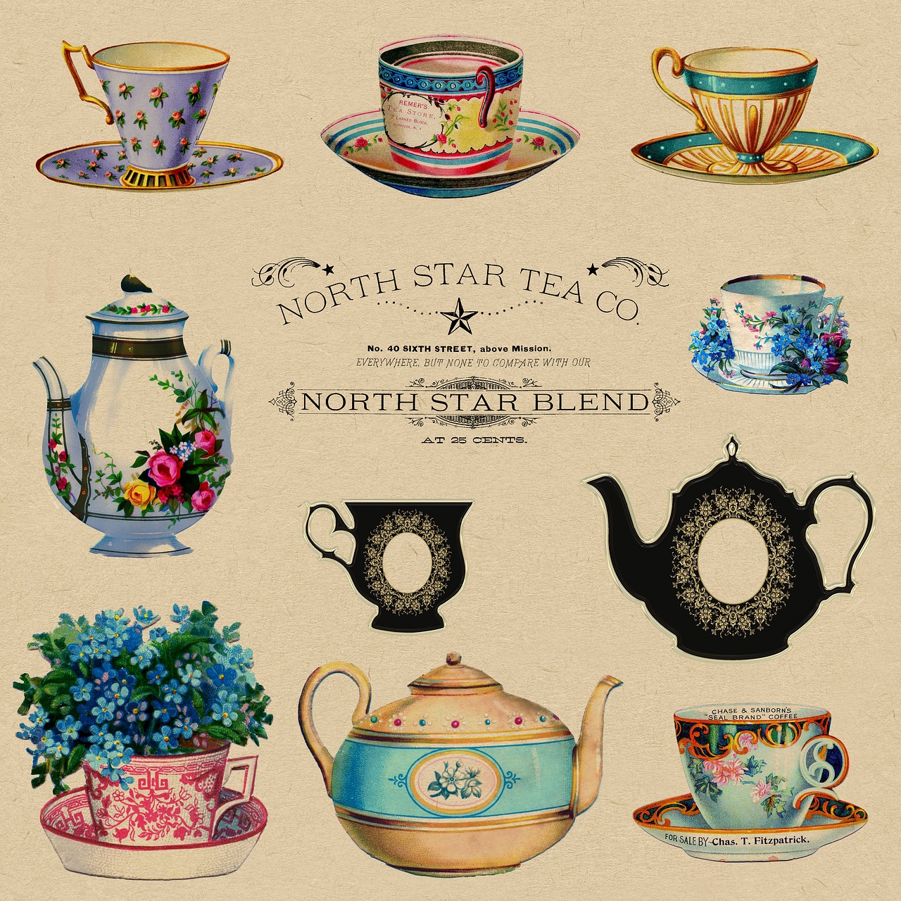 teacups, vintage, retro